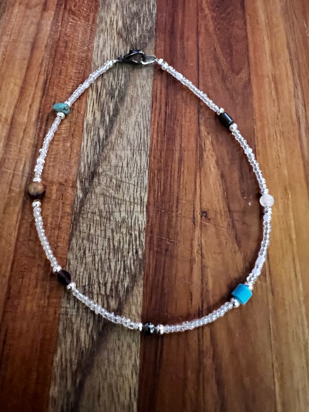 Navajo Handmade Silver  Bead Necklace with Turquoise Accent